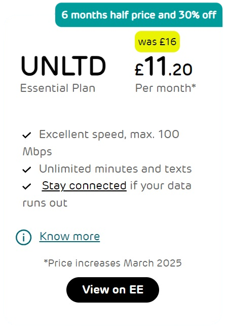 EE SIM Only Unlimited Data Deal
