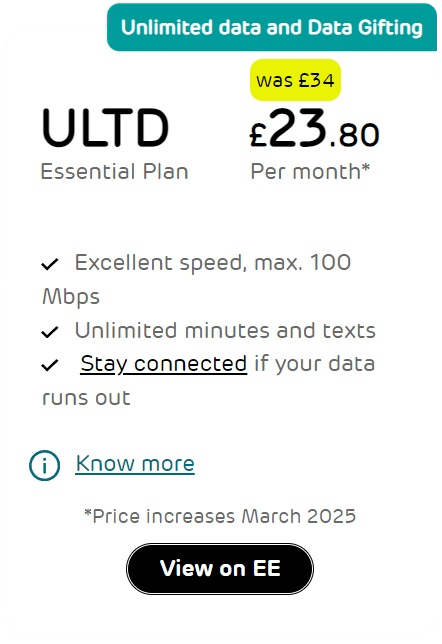 EE SIM Only Unlimited Data 12 Months Contract