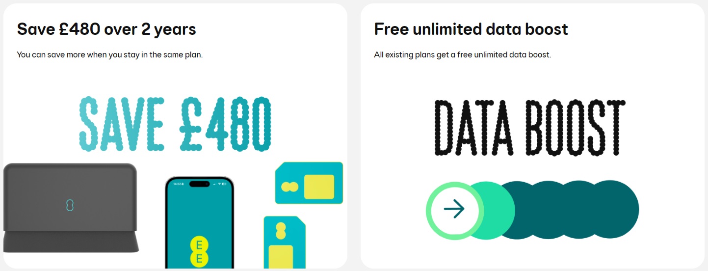 Save £480 or Get an Unlimited Data Boost with EE SIM and Broadband Deals
